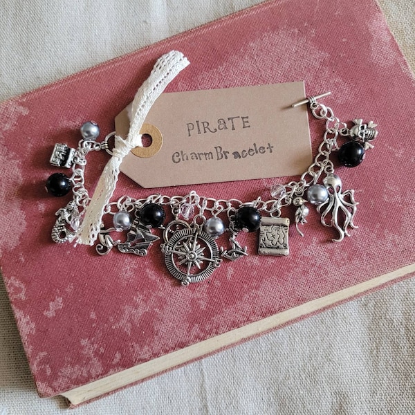 Pirate Charm Bracelet, pirate bracelet, pirate theme bracelet, pirate theme gift, pirate jewellery, pirate jewellery, pirate charms, pirates