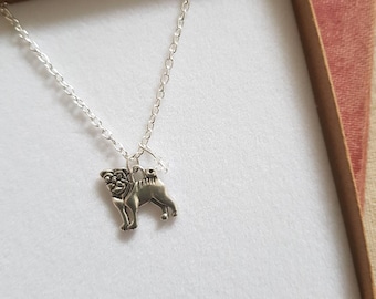 Pug necklace, personalised pug necklace, initial necklace, pug charm, pug gift, personalised gift, pug jewellery, pug jewelry, dog necklace