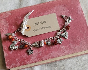 Autumn Charm Bracelet, autumn bracelet, fall bracelet, woodland bracelet, nature bracelet, nature jewellery, autumn charms, pumpkin, acorn