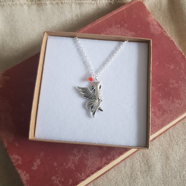 Phoenix necklace, personalised phoenix necklace, phoenix charm, phoenix gift, personalised gift, silver phoenix jewellery, phoenix jewelry
