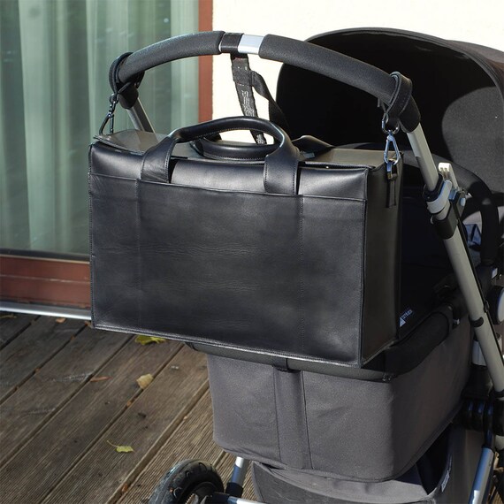 black leather changing bag