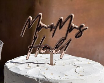 Personalised Double Layered Acrylic Wedding Cake topper - rose gold and nude colour