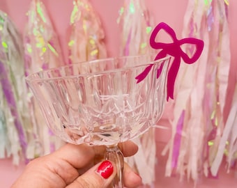 Set of 4 pink bow drink charms - Christmas drink toppers - Christmas cocktail stirrers