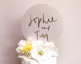 Personalised Names modern circle wedding cake topper