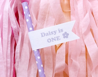 Personalised Birthday Party Paper Straws with flags  - Birthday Party Decorations - children’s birthday party - sleepover decorations