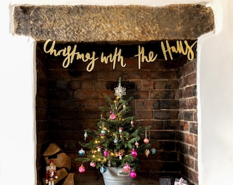 Personalised Christmas With The Garland - Customisable christmas decoration, christmas mantle garland, christmas fireplace banner