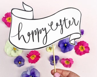 Happy Easter Printable Cake Topper - handwritten calligraphy style - Easter cake decoration - Easter table decoration - Easter centrepiece