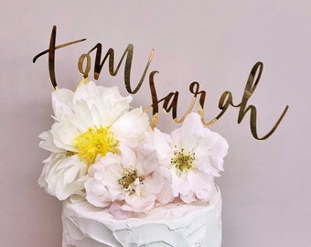 Name Wedding Cake Topper - wooden cake topper - acrylic cake topper - handwriting decor - Couples names - Wedding cake decor - Mr & Mrs cake