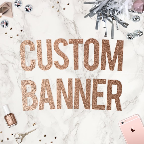 Custom Party Banner / Rose Gold Glitter Banner / Personalised Etsy
