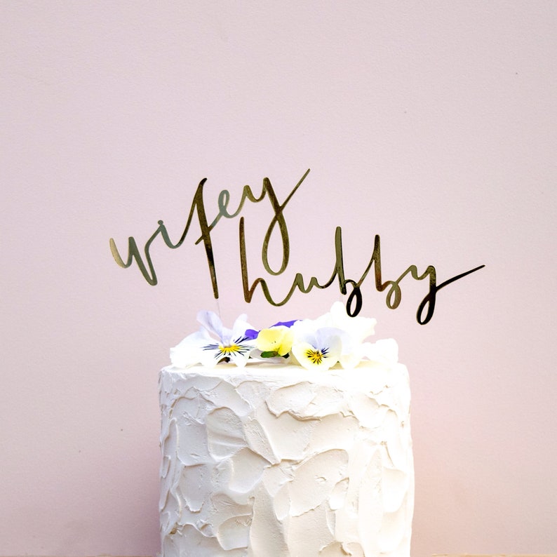 Wifey and Hubby Wedding Cake Topper Couples Wedding topper Bride & Groom Cake Topper Calligraphy Cake Topper Mr and Mrs Topper image 4