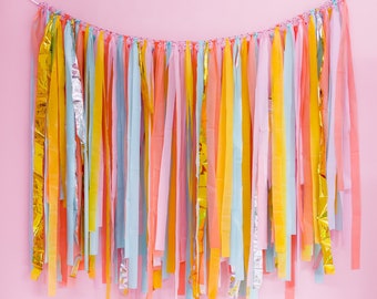 Streamer party decoration - tropical theme party decor - streamer backdrop - wild and three - kids birthday party decor - fringe backdrop