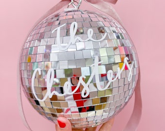 Personalised 20cm Disco Ball with Custom Vinyl Lettering for Weddings, Hen Parties, or Birthdays