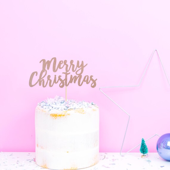 Merry Christmas Cake Topper Rose Gold Christmas Tableware Etsy