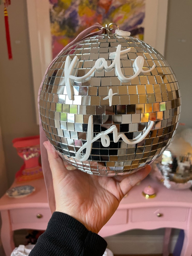 Personalised disco ball with acrylic lettering disco ball home decor personalised Christmas gift personalised wedding decor image 9