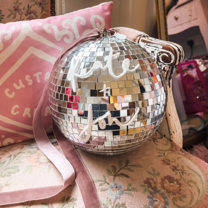 Personalised disco ball with acrylic lettering disco ball home decor personalised Christmas gift personalised wedding decor image 1