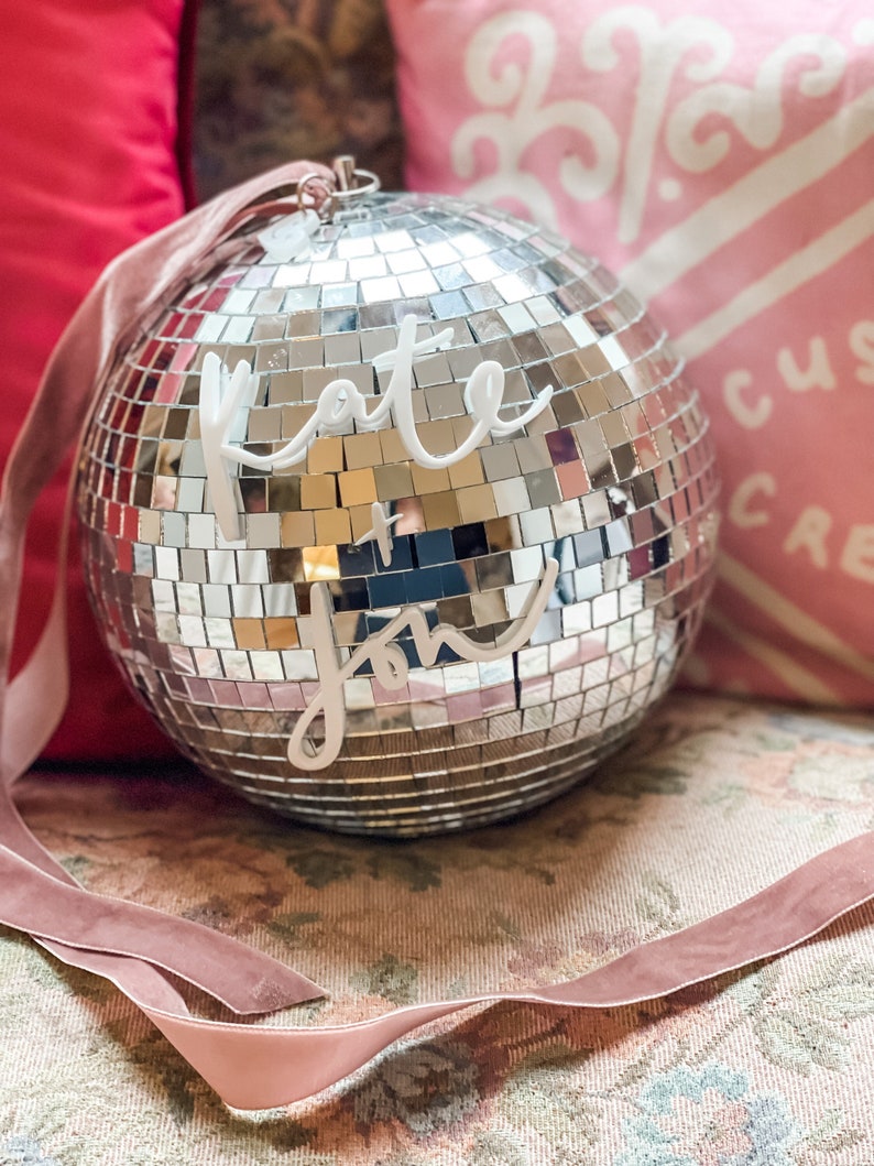 Personalised disco ball with acrylic lettering disco ball home decor personalised Christmas gift personalised wedding decor image 3