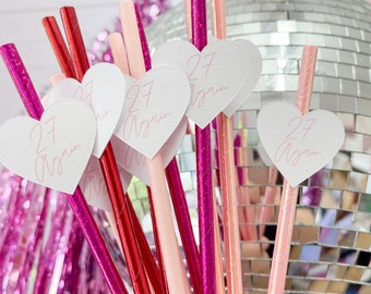 Personalised Birthday Party Straws with Hearts  - Birthday Party Decorations - wedding decorations