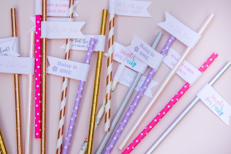 Personalised Party Paper Straws with flags Birthday Party Decorations wedding decorations image 1