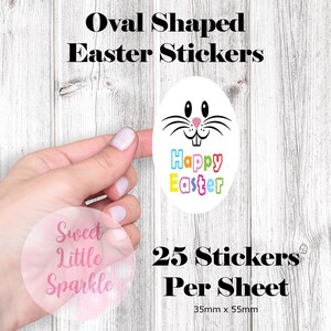 Happy Easter Oval Egg Shaped Stickers Labels Sweet Cone Rabbit Chick Spring Gift Egg D5