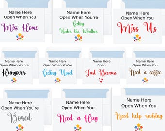 Personalized "Open When" Envelopes: Thoughtful Gift Set for University Students, Long Distance