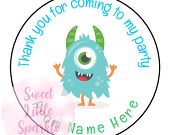 Personalised Monster Thank You For Coming To My Birthday Party Stickers Labels Sweet Box Chocolate Coins Gift Sweet Cone