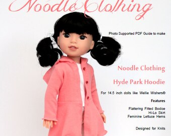 Wellie Wishers Clothing PDF Pattern. Hyde Park Hoodie for 14.5 inch dolls.
