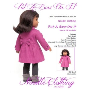 18 Inch PDF Doll Clothes pattern.  &quot;Put A Bow On It&quot; coat pattern fits 18 inch dolls.