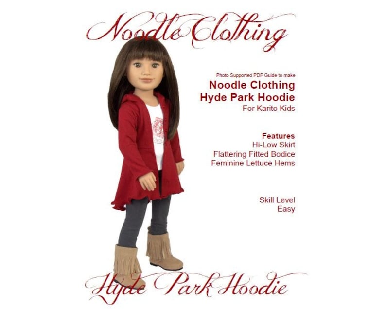 Karito Kid Doll Clothing PDF Pattern Hyde Park Hoodie fits 20 inch dolls image 1
