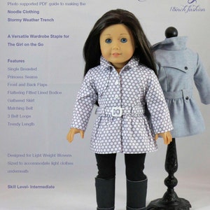18 inch Doll Clothes Pattern, Stormy Weather Trench PDF Pattern for 18 inch Dolls. image 2