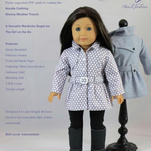 18 inch Doll Clothes Pattern, Stormy Weather Trench PDF Pattern for 18 inch Dolls such as American Girl® image 2