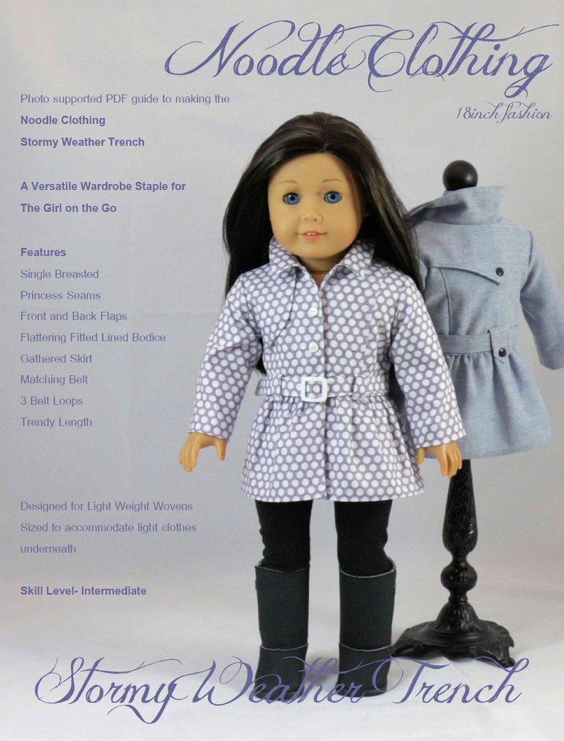 18 inch Doll Clothes Pattern, Stormy Weather Trench PDF Pattern for 18 inch Dolls. image 2