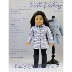 18 inch Doll Clothes Pattern, Stormy Weather Trench PDF Pattern for 18 inch Dolls such as American Girl® image 1