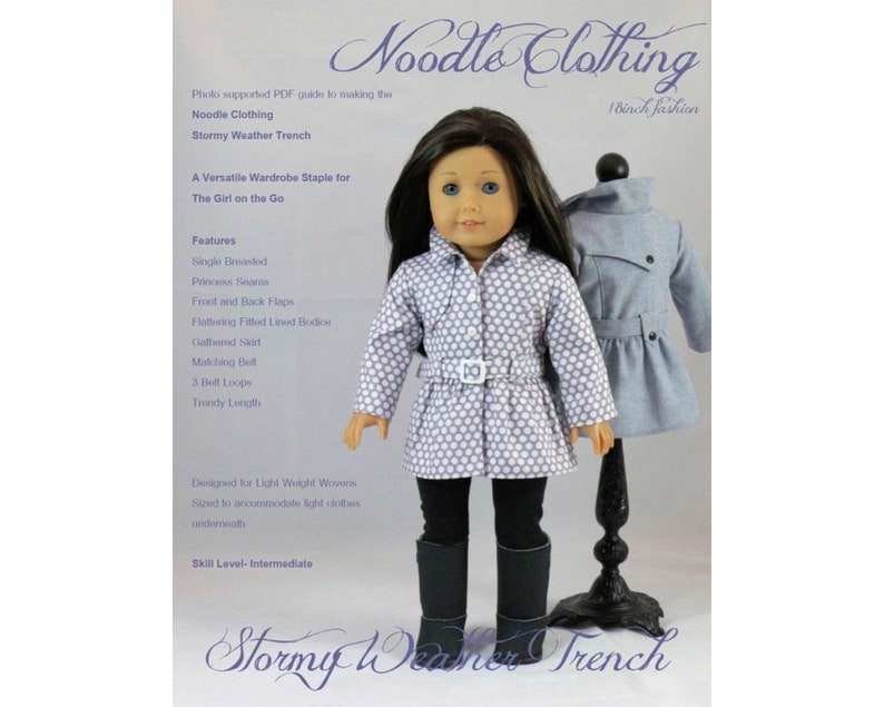 18 inch Doll Clothes Pattern, Stormy Weather Trench PDF Pattern for 18 inch Dolls. image 1