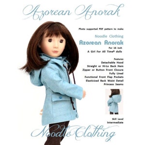 A Girl For All Time® Doll Clothes Pattern.  PDF pattern for the Noodle Clothing Azorean Anorak fits 16 inch A Girl For All Time® dolls