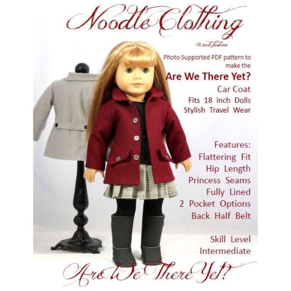 18 inch Doll Clothes Pattern - "Are We There Yet?" - Car Coat fits 18 inch dolls such as American Girl®