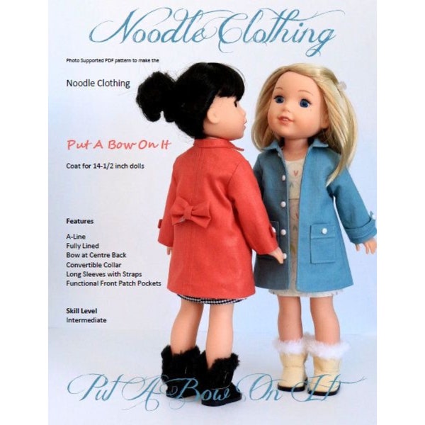 14 inch Doll Clothes Pattern.  "Put A Bow On It" PDF coat pattern fits 14-1/2 inch dolls such as Wellie Wishers®