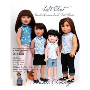 PDF Doll Clothes Pattern - Noodle Clothing "Let's Chat" - SleevelessConverstianal Print Blouse pattern in Four Sizes