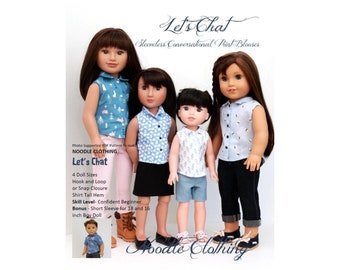PDF Doll Clothes Pattern - Noodle Clothing &quot;Let&#39;s Chat&quot; - Sleeveless Converstianal Print Blouse pattern in Four Sizes