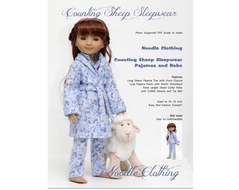 Ruby Red Fashion Friends® Patron PDF Nouilles Vêtements de nuit comptant les moutons pour 15 pouces Ruby Red Fashion Friends®
