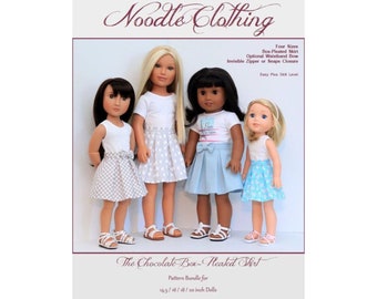 PDF Doll Clothing Pattern  Noodle Clothing Chocolate Box-Pleated Skirt Pattern for Four Doll sizes Fits 14.5, 16, 18, 20 inch dolls