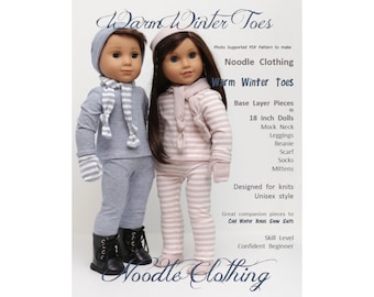 PDF Doll Clothes Pattern - Noodle Clothing Warm Winter Toes - Base Layer Pieces for 18 inch dolls such as American Girl®