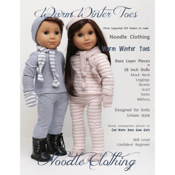 PDF Doll Clothes Pattern - Noodle Clothing Warm Winter Toes - Base Layer Pieces for 18 inch dolls such as American Girl®