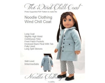 18 inch Doll Clothes Pattern.  Noodle Clothing &quot;Wind Chill Coat&quot; PDF Pattern fits 18 inch dolls.