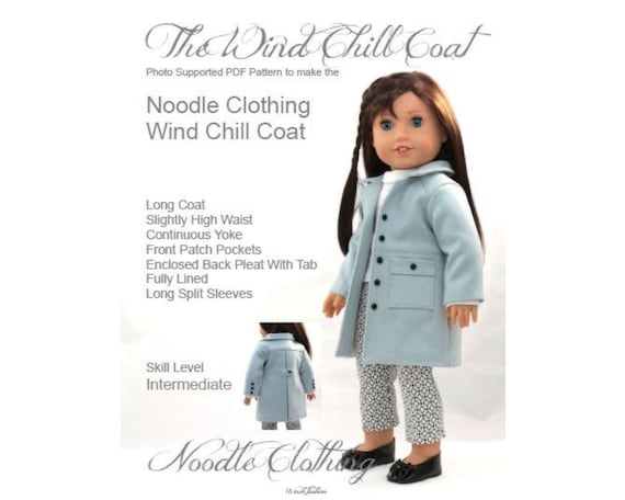 18 inch Doll Clothes Pattern.  Noodle Clothing "Wind Chill Coat" PDF Pattern fits 18 inch dolls like American Girl®