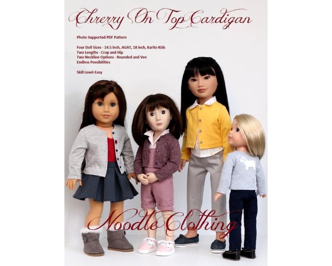 PDF Doll Clothes Pattern Noodle Clothing Cherry on Top Cardigan