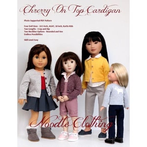 PDF Doll Clothes Pattern - Noodle Clothing Cherry On Top Cardigan pattern in Four Sizes