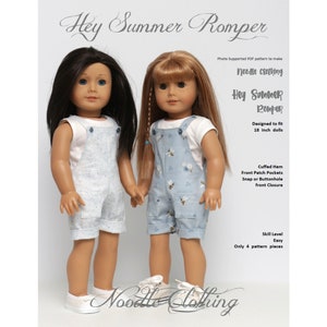 Peut inclure: Un patron PDF pour réaliser un "Hey Summer Romper" pour poupées de 45,7 cm. Le patron comprend des instructions pour réaliser un ourlet retroussé, des poches plaquées à l'avant et une fermeture à pression ou boutonnière à l'avant. Le patron est facile à suivre et ne nécessite que 4 pièces de patron.