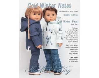 18 inch PDF Pattern- Noodle Clothing Cold Winter Noses  Unisex snow suit fits 18 inch dolls such as American Girl®