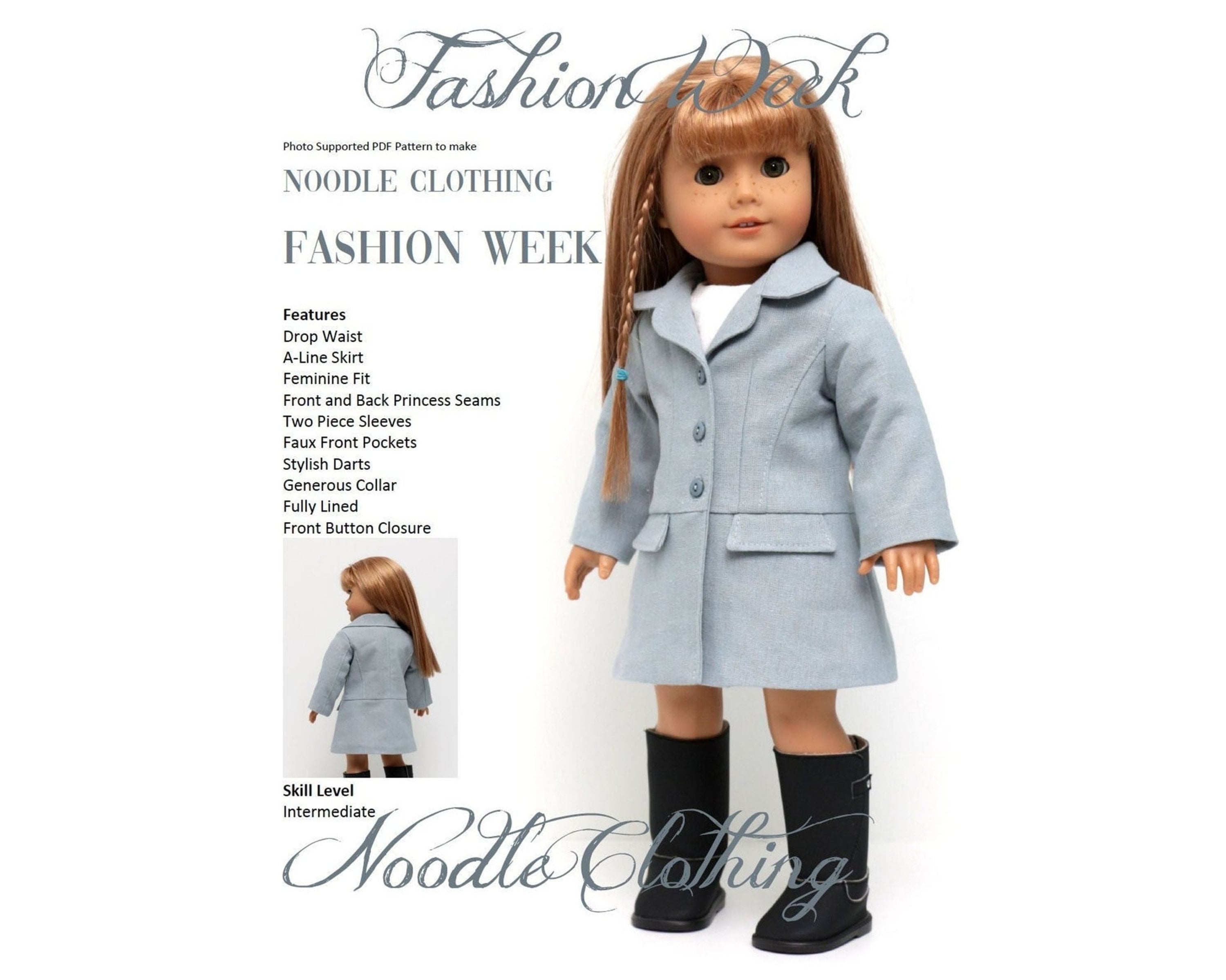 PDF Doll Clothes Pattern Noodle Clothing fashion Week Coat for 18