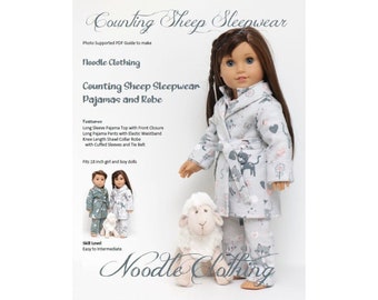 Patron PDF de vêtements pour poupées - vêtements de nouilles, vêtements de nuit pour poupées fille et garçon de 18 pouces.